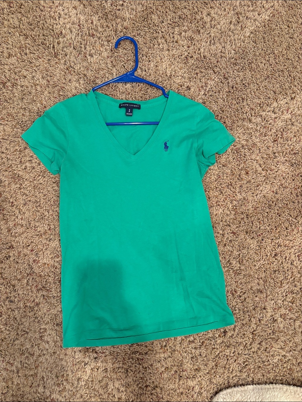 Ralph Lauren Emerald Green V-Neck Tee with Navy Pony